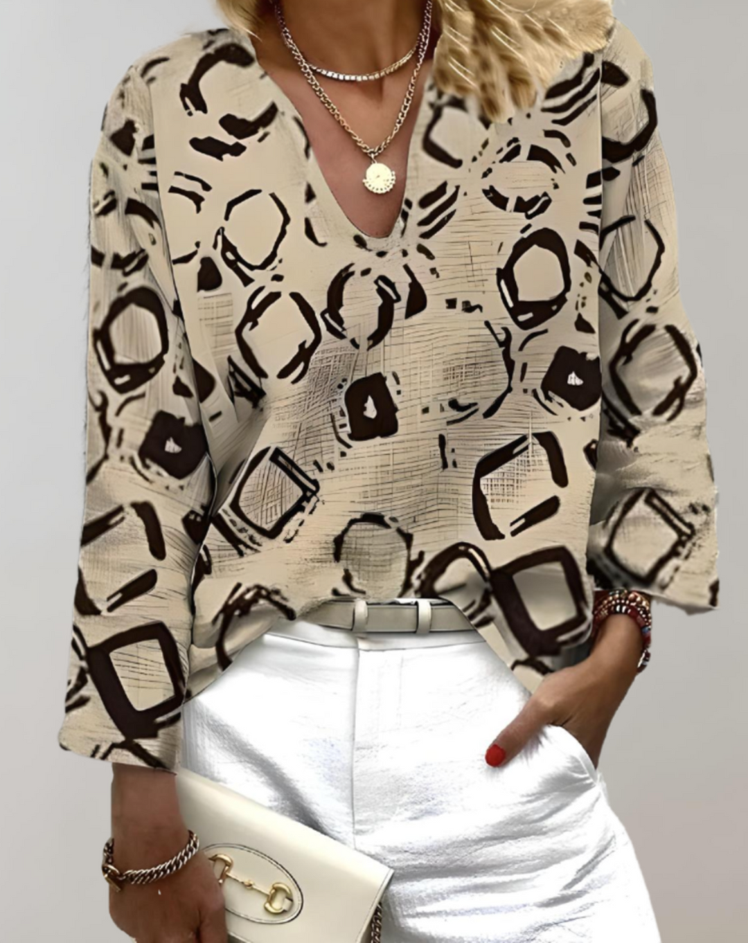 Casual Geometrisch Patroon Top met V-Hals voor Dames