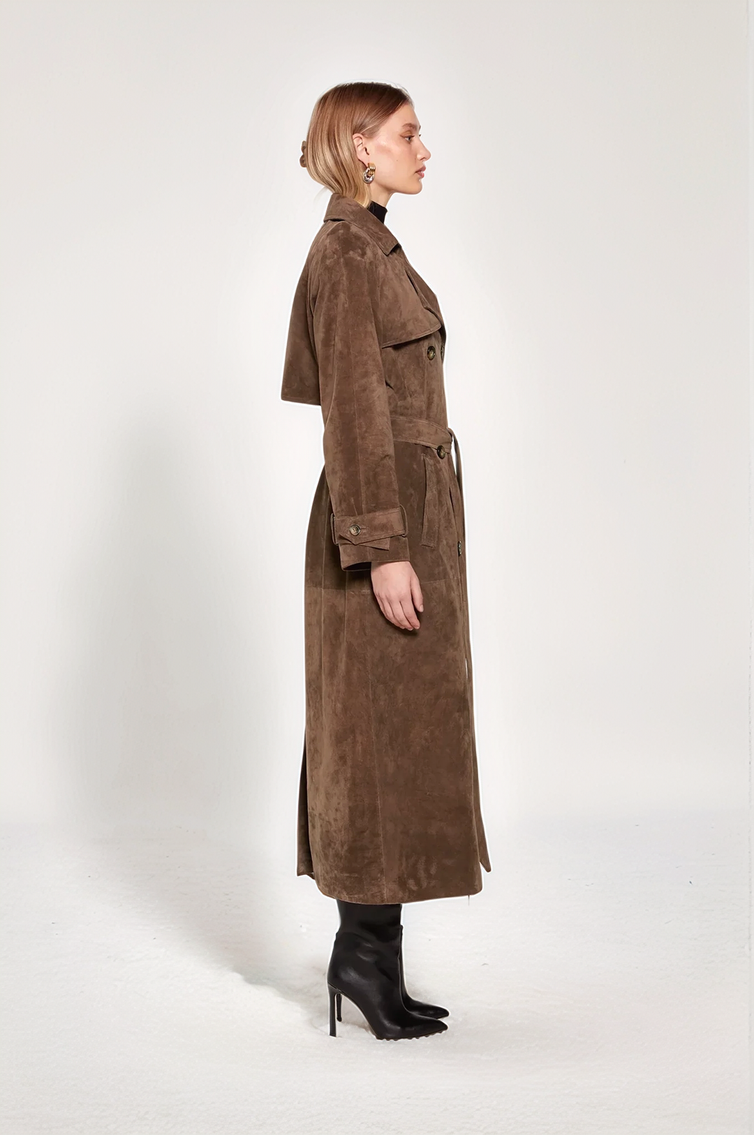 Elegante Suède Trench Long Coat voor dames