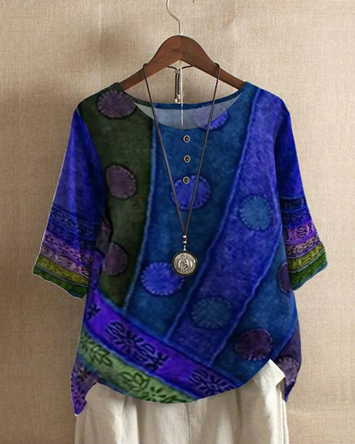 Boho Dames Top – Oversized Blouse met Wijnprint en Losse Pasvorm