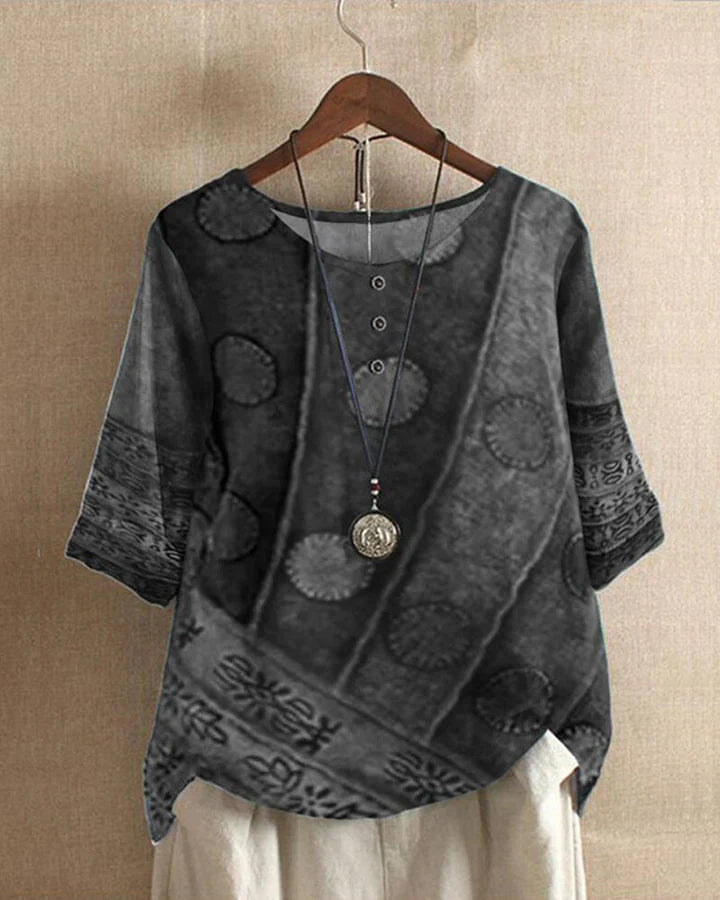 Boho Dames Top – Oversized Blouse met Wijnprint en Losse Pasvorm