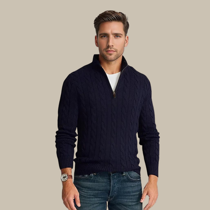 Stijlvolle Cable Knit Trui met Rits voor Heren