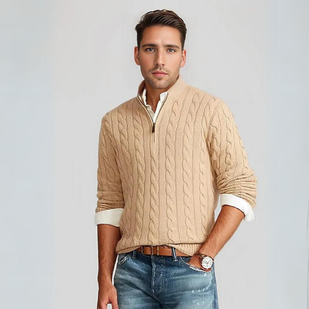 Stijlvolle Cable Knit Trui met Rits voor Heren