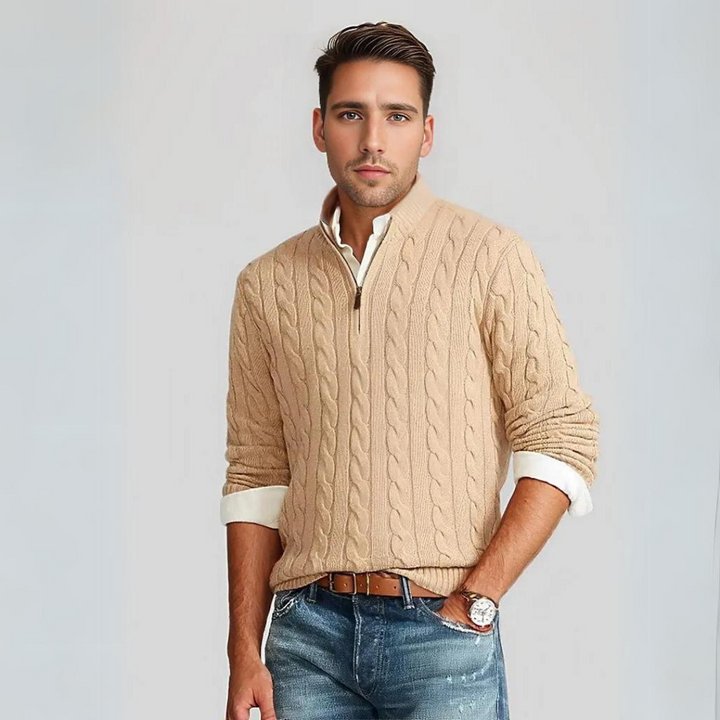 Stijlvolle Cable Knit Trui met Rits voor Heren