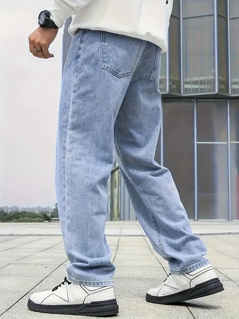 Casual straight leg light washed heren jeans