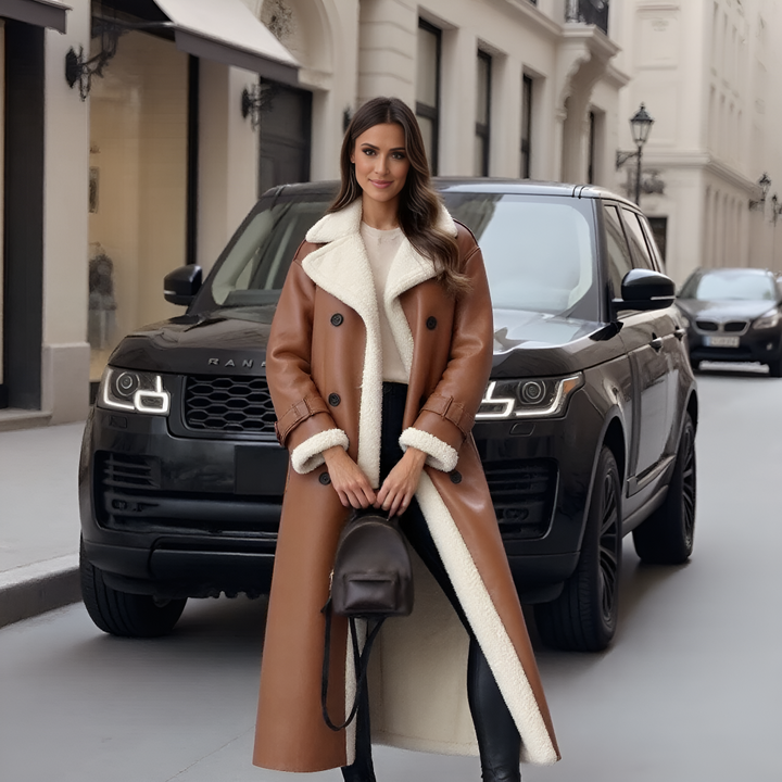 Elegante lange winterjas met bont voor vrouwen