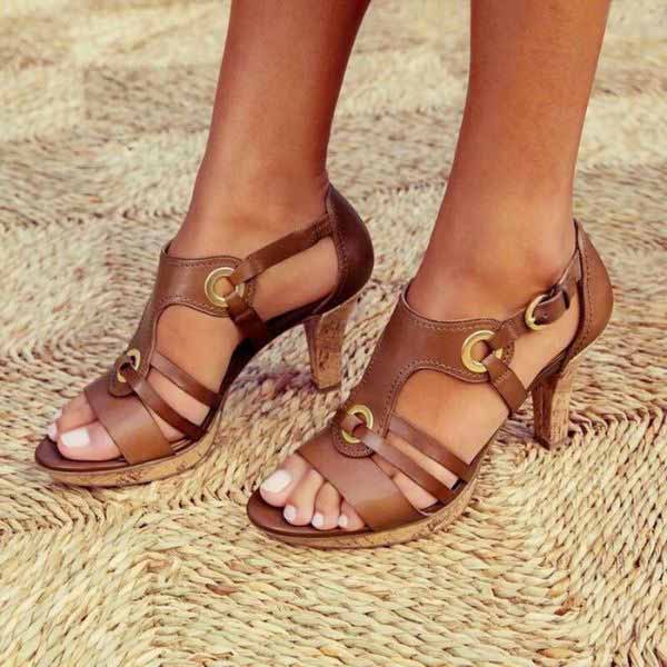Stijlvolle Lederen Sandalen met Hak