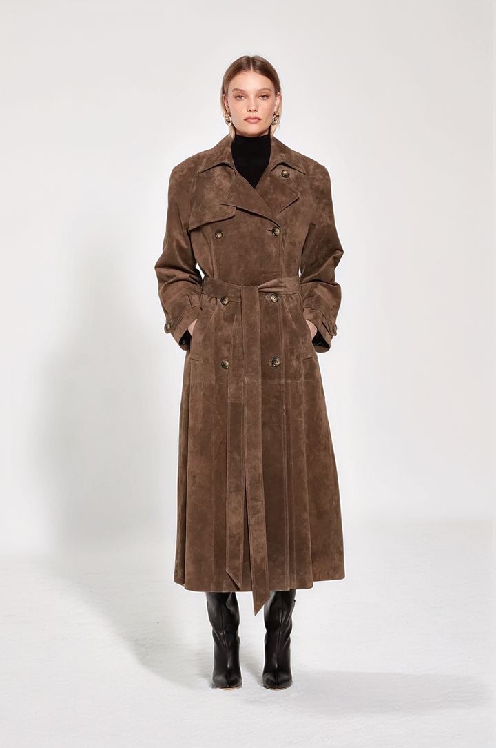 Elegante Suède Trench Long Coat voor dames