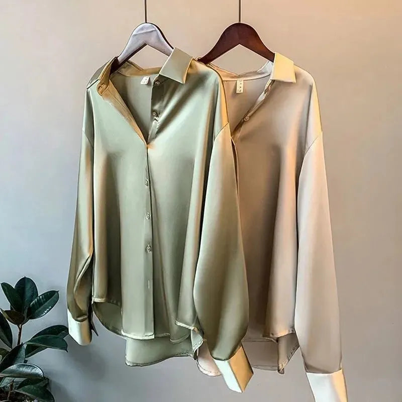 Dames Satijnen Blouse – Tijdloze Elegantie en Veelzijdige Stijl