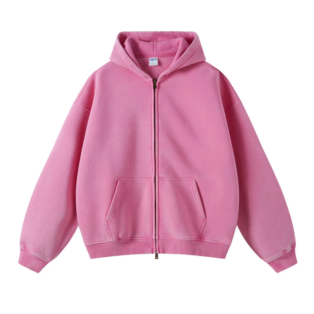 Minimalistische Gewassen Zipper Hoodie voor Dames