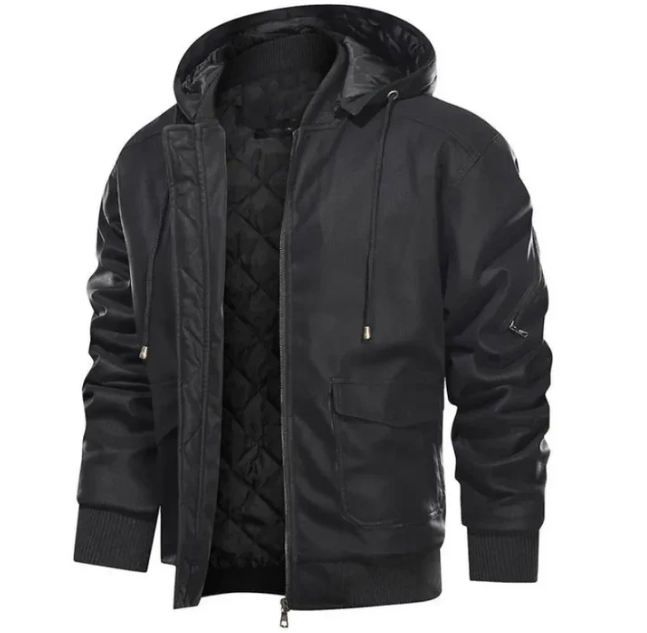 Heren Comfortabele Winter Motorjas van Faux Leren