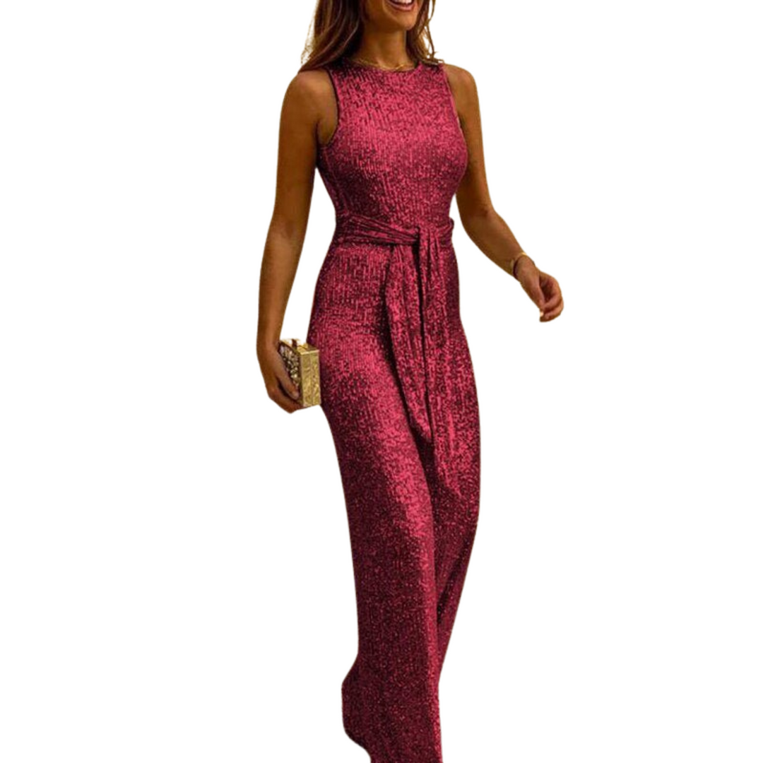 Luxe Glitter Jumpsuit met tailleband voor dames