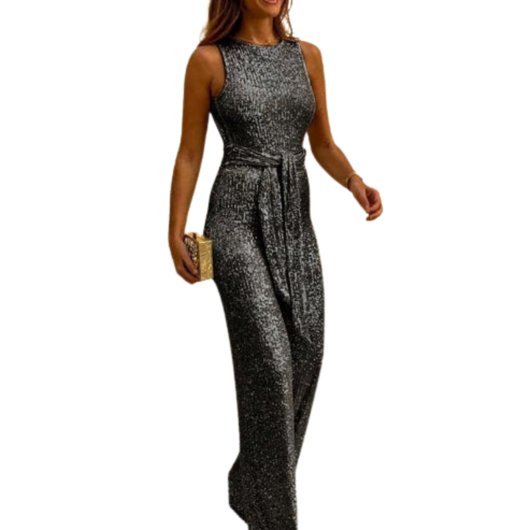 Luxe Glitter Jumpsuit met tailleband voor dames