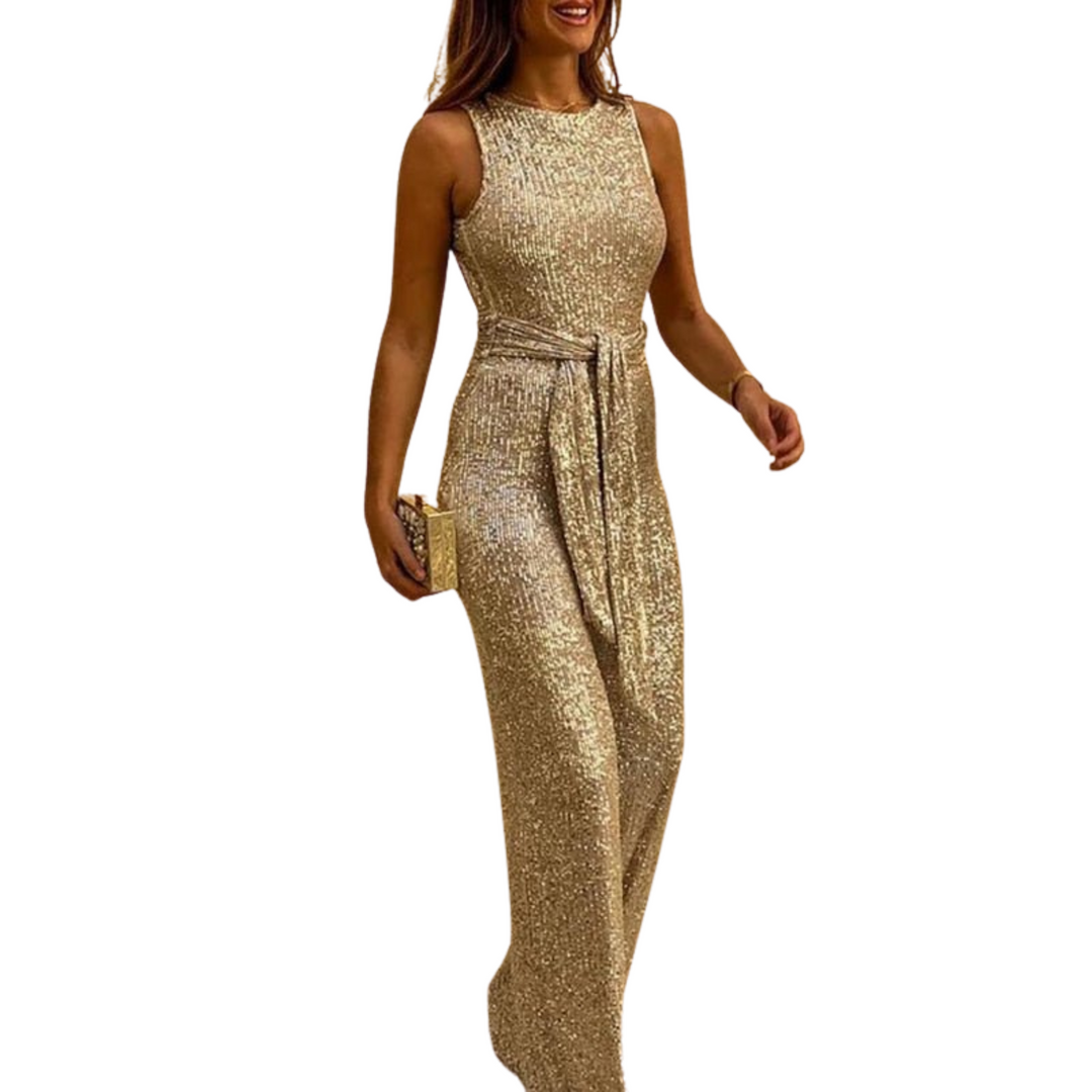Luxe Glitter Jumpsuit met tailleband voor dames