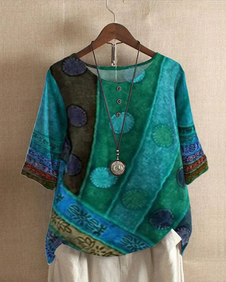 Boho Dames Top – Oversized Blouse met Wijnprint en Losse Pasvorm
