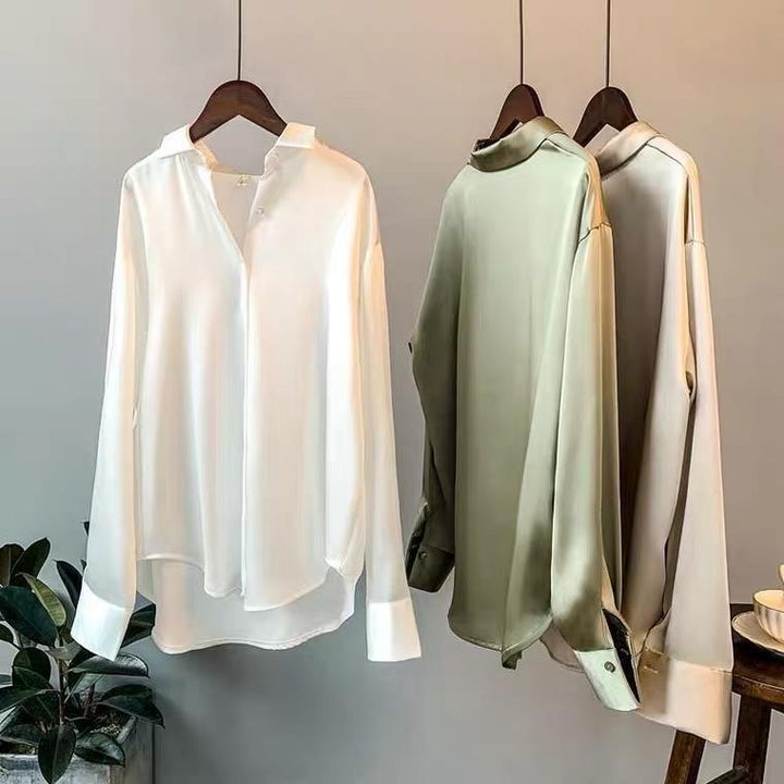 Dames Satijnen Blouse – Tijdloze Elegantie en Veelzijdige Stijl